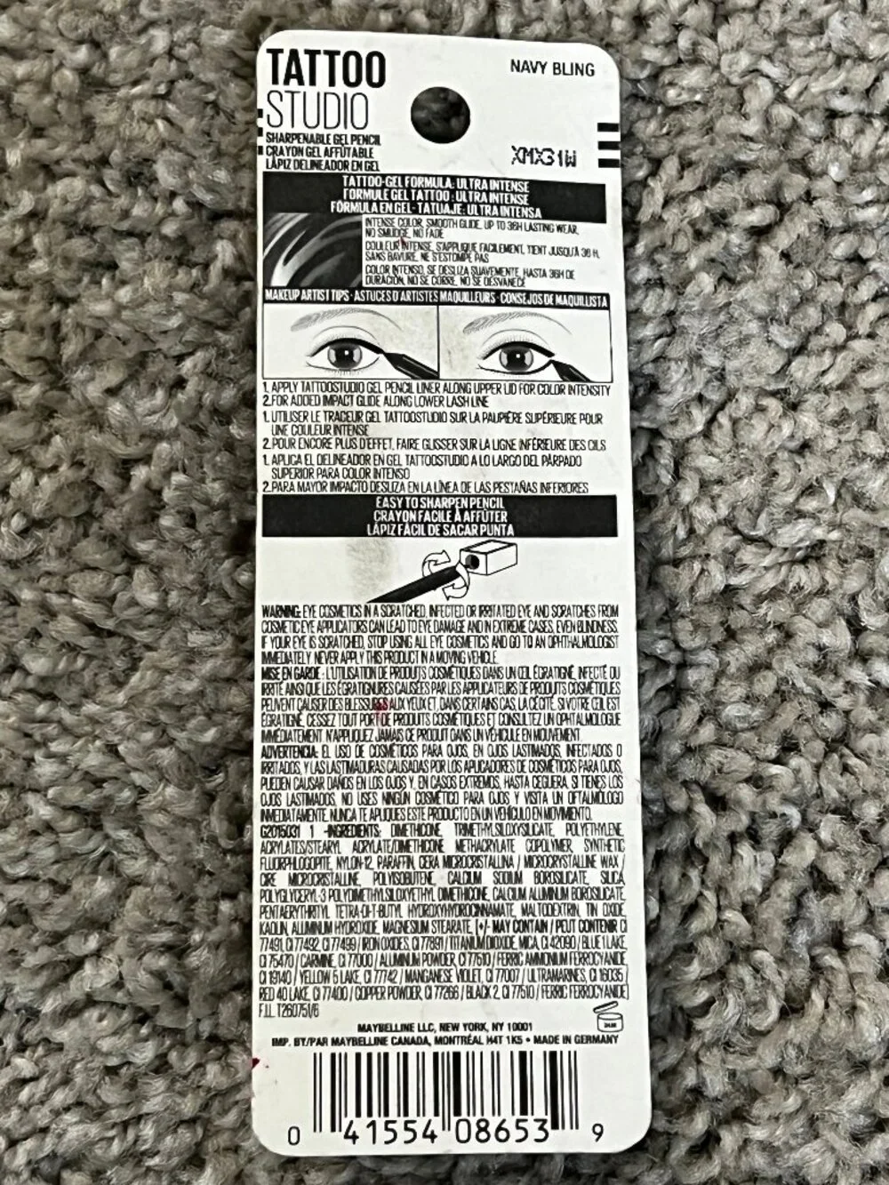 Maybelline Tattoo Studio Sharpenable Gel Pencil Waterproof Eyeliner Navy